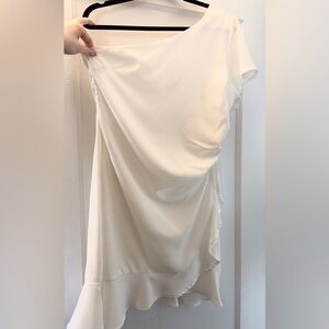 She + Sky Ivory Asymmetrical Draped Dress